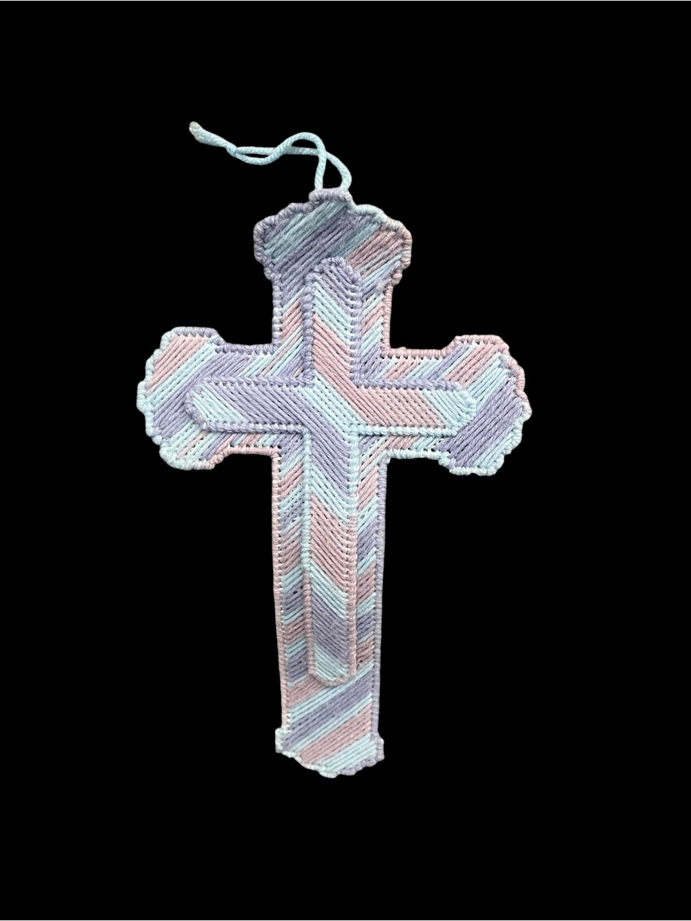 Hand Knit Cross Two Tier Wall Hanging Soft Pastels